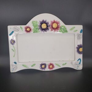 Garden Floral Ceramic Picture Frame Hand Painted Cottage Chic Decor